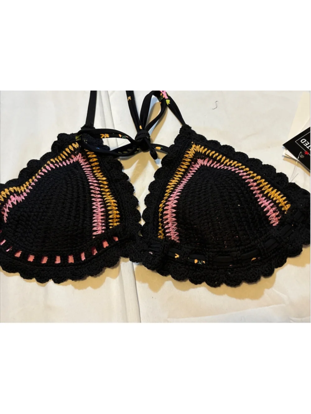 NWT Salt + Cove Crochet Bikini Top Womens Medium Triangle Halter Tie Boho